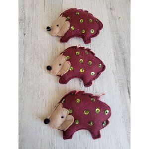 Felt red porcupine plush sequin ornament Xmas set